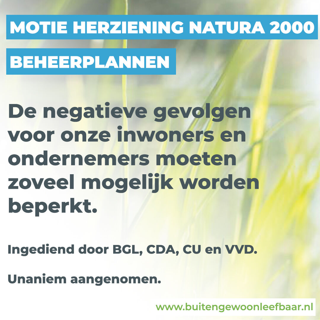 Motie: Herziening Natura 2000 beheerplannen